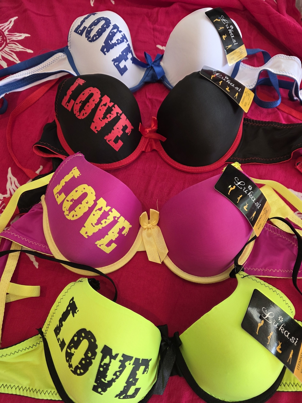 0LOVE Push-Up Bras - White, Black, Pink, Neon Yellow Bundle